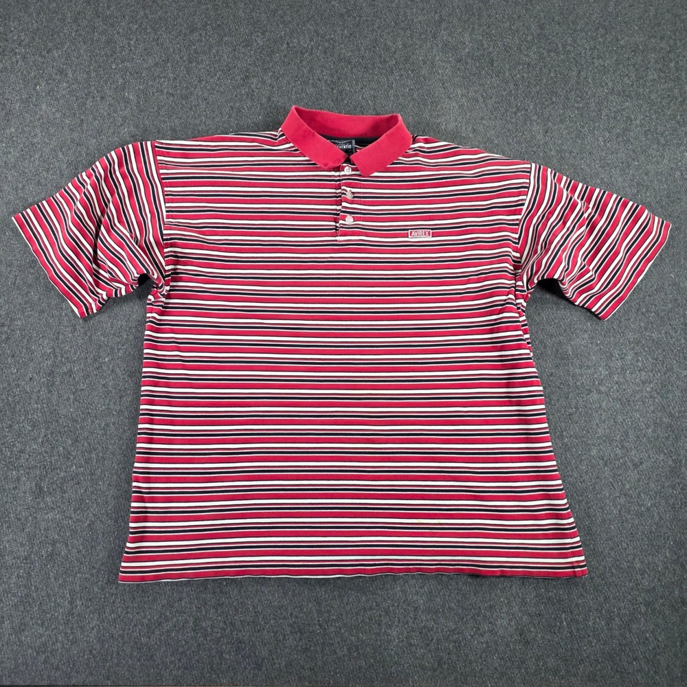 AVIREX Men's 3XL Red White Black Stripe‎ Short Sleeve Polo Shirt Authentic